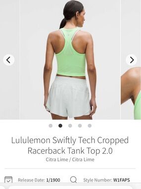 NWT $58 lululemon athletica cropped swiftly tech Racerback Tank 2 2.0